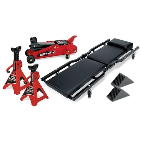 Alltrade Tools 6pc Garage Set Floor Jack Jack Stands Creeper Wheel Chocks - 640816 640816